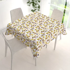 Biante Detský bavlnený štvorcový obrus Sandra SA-291 Žlté stavebné autá na bielom 90x90 cm