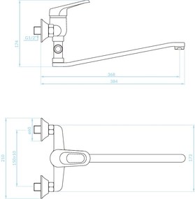 Kuchinox Grace, nástenná vaňová batéria s otočným výtokom, chrómová, LAV-BKY_01FD