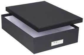 Tmavosivý úložný box s menovkou na dokumenty Bigso Box of Sweden Oskar, veľkosť A4