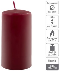 Sada stĺpových sviečok, 11,5 cm, Ø 6 cm, vínová, 12 ks