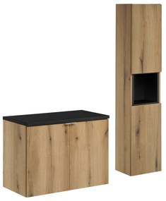 Kúpeľňová zostava Nova Oak II s doskou a skrinkami 80 cm dub evoke/čierna
