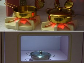 Veľká interaktívna drevená kuchyňa s pôvabnými zlatými doplnkami a kávovarom ZA5933