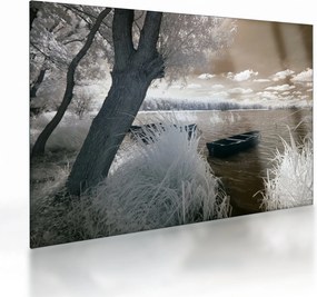Sklenený obraz loďky na jazere (70x50 cm)