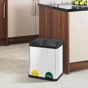 Oceľový odpadkový kôš 2x20 l na triedený odpad/nášľapný v matne striebornej farbe Tri Selectif – MSV