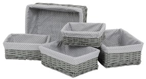 Súprava prútených košov s látkou Sivá bodka, 5 ks, 5 veľkosti, 48 x 18 x 37 cm​