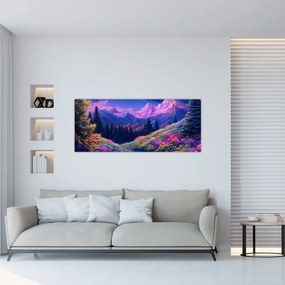 Obraz - Fialová krajina pri úplnku (120x50 cm)