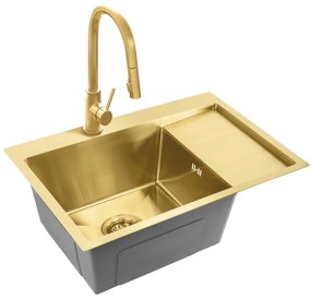 Rea Fin, 1-komorový oceľový drez 620x480x185 mm, zlatá matná, ZLE-06013