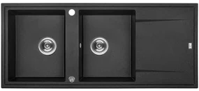 Laveo Megalo, 2-komorový granitový drez 1160x500x185 mm s dlhým odkvapávačom, čierna, LAV-SBE_721T