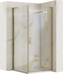 Sprchovací kút REA HUGO GOLD BRUSH 90/dvere x 80/zástena cm, zlatý kartáčovaný/transparent - bez vaničky