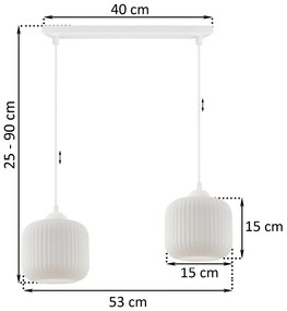 Závesné svietidlo Riffle, 2x biele sklenené tienidlo, w