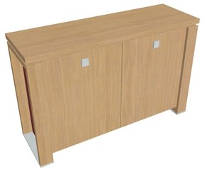 Nízka skriňa Verno+ S 140 x 46 x 90 cm, dub svetlý / červená