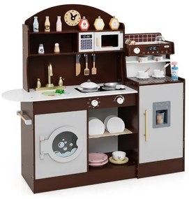 Detská kuchynka s 27 doplnkami Hracia kuchynka Drevená s mikrovlnnou rúrou hnedá