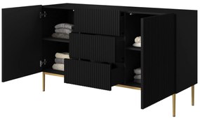 Komoda Nicole 150 cm s 3 zásuvkami - čierny mat / zlatá