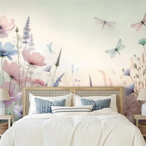 Fototapeta pastelové kvety a vážky