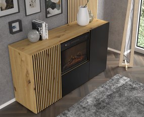 Skrinka s krbom Aurella (čierna + dub artisan). Akcia -20%. Vlastná spoľahlivá doprava až k Vám domov. 1124876