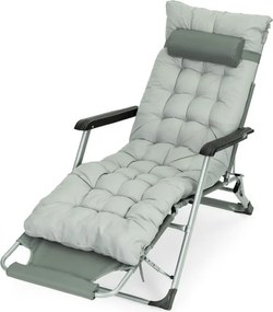 Záhradné plážové ležadlo 2 v 1 s vankúšom, opierkou hlavy, nastaviteľnou opierkou nôh, sivé