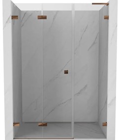 Mexen Lunar-F, L skladacie ľavé sprchové dvere 140 cm, 8mm číre sklo, ružové zlato profil, 836SL-140-050-60-00-L