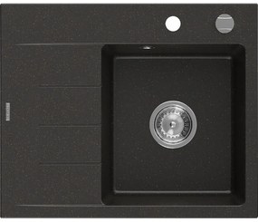 Mexen Ben, 1-komorový granitový drez 600x500x190 mm, pravý + chrómový sifón, čierna-zlatá metalíza, 6523605000-75