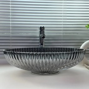 BPS-koupelny Sklenené umývadlo na dosku HYD-BRT3-BL-PL-510 51x35 cm, platina lesk