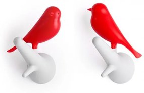 Nástenný vešiak Qualy Hook Sparrow, 2ks, biely-červený