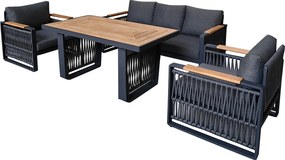 Garden Line SKOPJE HLINÍKOVÁ SÚPRAVA NÁBYTKU (SOFA + 2 KRESLÁ + STÔL) ŠEDÁ + ŠEDÉ VANKÚŠE *8109
