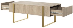 Konferenčný stolík Verica so zásuvkami 120 cm - dub piškótový / zlaté nožičky