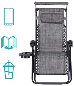 Zero gravity stolička s markízou a držiakom na pohár, 2 ks, viac farieb, sivá