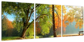 Obraz - Pokojná jesenná krajina (s hodinami) (90x30 cm)