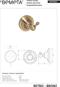 Bemeta Design RETRO bronz: Háčik, dvojitý - 144106037