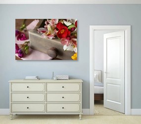 Obraz kompozícia jarných kvetov v drevenom šuplíku Varianta: 60x40
