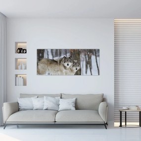 Obraz - Vlci v zime (120x50 cm)