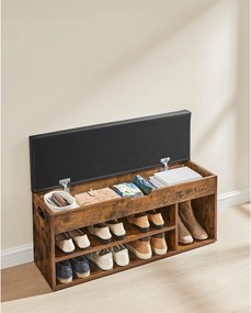 Lavica na topánky, úložná lavica s čalúneným sedadlom, 3 priehradky, rustikálna hnedá