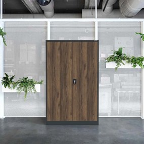 Kancelárska kovová skrinka na dokumenty JAN II, Eco Design: antracit/orech