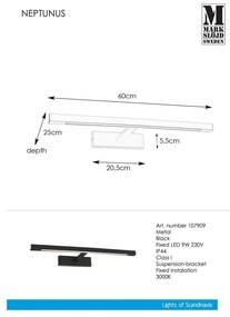 Čierne LED nástenné svietidlo (dĺžka 60 cm) Neptunus - Markslöjd
