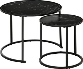 HOMCOM Sada 2 moderných skladacích okrúhlych stolíkov s mramorovým vrchom a oceľovým rámom Ø60x46 cm a Ø40x40 cm čierna | Aosom