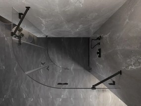 Mexen Lunar, pravý polkruhový sprchový kút 100 x 90 cm, 8mm číre sklo, čierny profil, 833-100P-090L-70-00