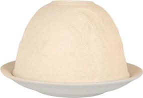 Biely porcelánový svietnik s králikmi Paollo - Ø 12*8 cm