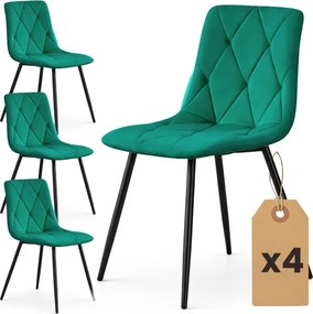 Sada štyroch jedálenských stoličiek MILO zamatové, fľaškovo zelené / čierne nohy (4 ks)