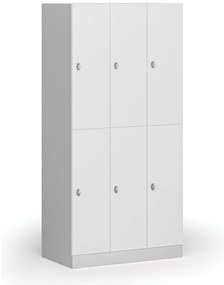 Šatníková skrinka s úložnými boxmi, 6 boxov, 1850 x 900 x 500 mm, demont, otočný zámok, laminované dvere, biela