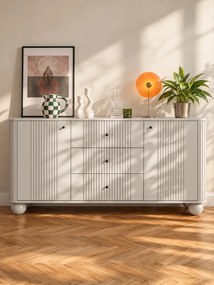 Komoda so zásuvkami Vesper 160 cm - kašmír / čierne úchytky / guľové nohy