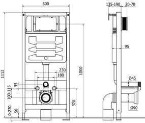 Mexen Fenix Air Slim, podomietkový modul s pneumatickým splachovaním pre závesné WC h112 w50 cm, 6A100