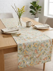 Veľkonočný behúň 40 x 180 cm - Zajačikovia zelený