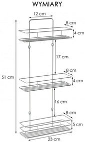 Erga Miko S3, trojúrovňová polica 23x8x51 cm, chrómová, ERG-YKA-E.MIKO S3