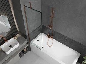 Mexen Next, vaňová zástena 1-krídlová 60 x 150 cm, fixné krídlo, 6 mm číre sklo s čiernym vzorom, ružové zlato profil, 895-060-000-00-70-60