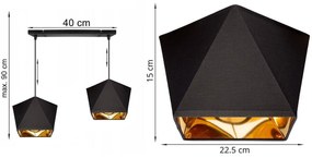 Závesné svietidlo DIAMOND GOLD, 2x čierne/zlaté textilné tienidlo