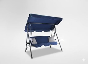 Garden Line ZÁHRADNÁ HOJDAČKA TYPU A 170 x 118 x 153 cm NÁMORNÍCKA MODRÁ S ŠEDÝMI VANKÚŠMI A DRŽIAKMI NA POHÁRE