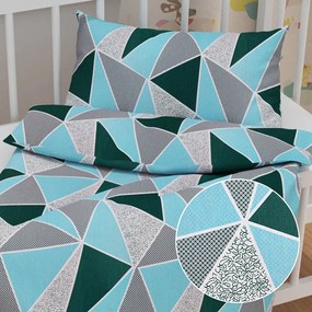 Biante Detské bavlnené posteľné obliečky do postieľky Sandra SA-334 Modro-zelené trojuholníky Do postieľky 90x140 a 50x70 cm