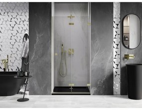 Mexen, Mexen Lunar-F pravé sklápacie sprchové dvere 85 cm, transparentné, brúsené zlaté - 836-085-000-55-00-P