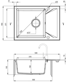 Deante Evora, granitový drez na dosku 590x440x193 mm Z/KO, 3,5" + priestorovo úsporný sifón, 1-komorový, grafitová metalíza, ZQJ_G11A