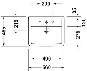 Duravit Starck 3 - Vstavané umývadlo 560x465 mm, 1 otvor pre batériu prepichnutý, biela 0302560000